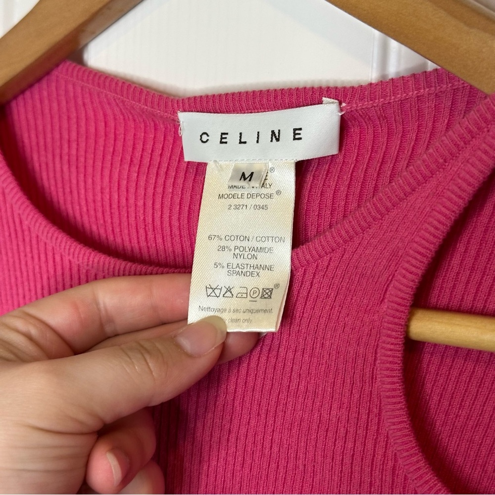 Y2K Celine Hot Pink Ribbed Cutout 3/4 Sleeve Top Sz M *Flawed*  Barbiecore Glam - Picture 8 of 10